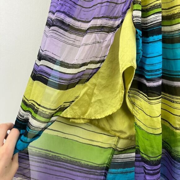 Bebe Large Y2K Multi Halter Sleeveless Open Back Maxi Dress Sundress Silk Beach - Picture 10 of 13